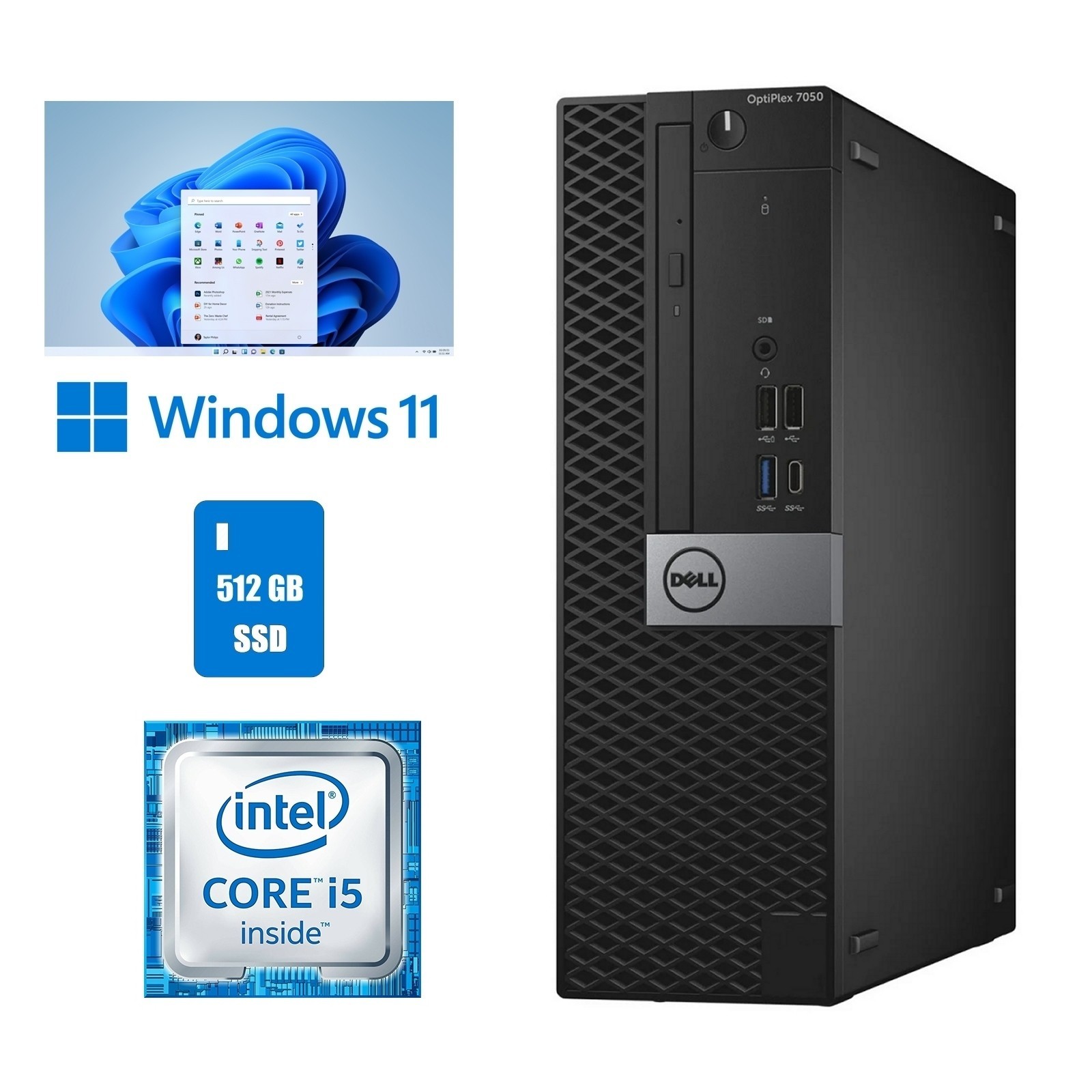 Dell OptiPlex 7050 Core i5 Desktop Computer 16GB RAM 512GB SSD Windows 11 Wi-Fi
