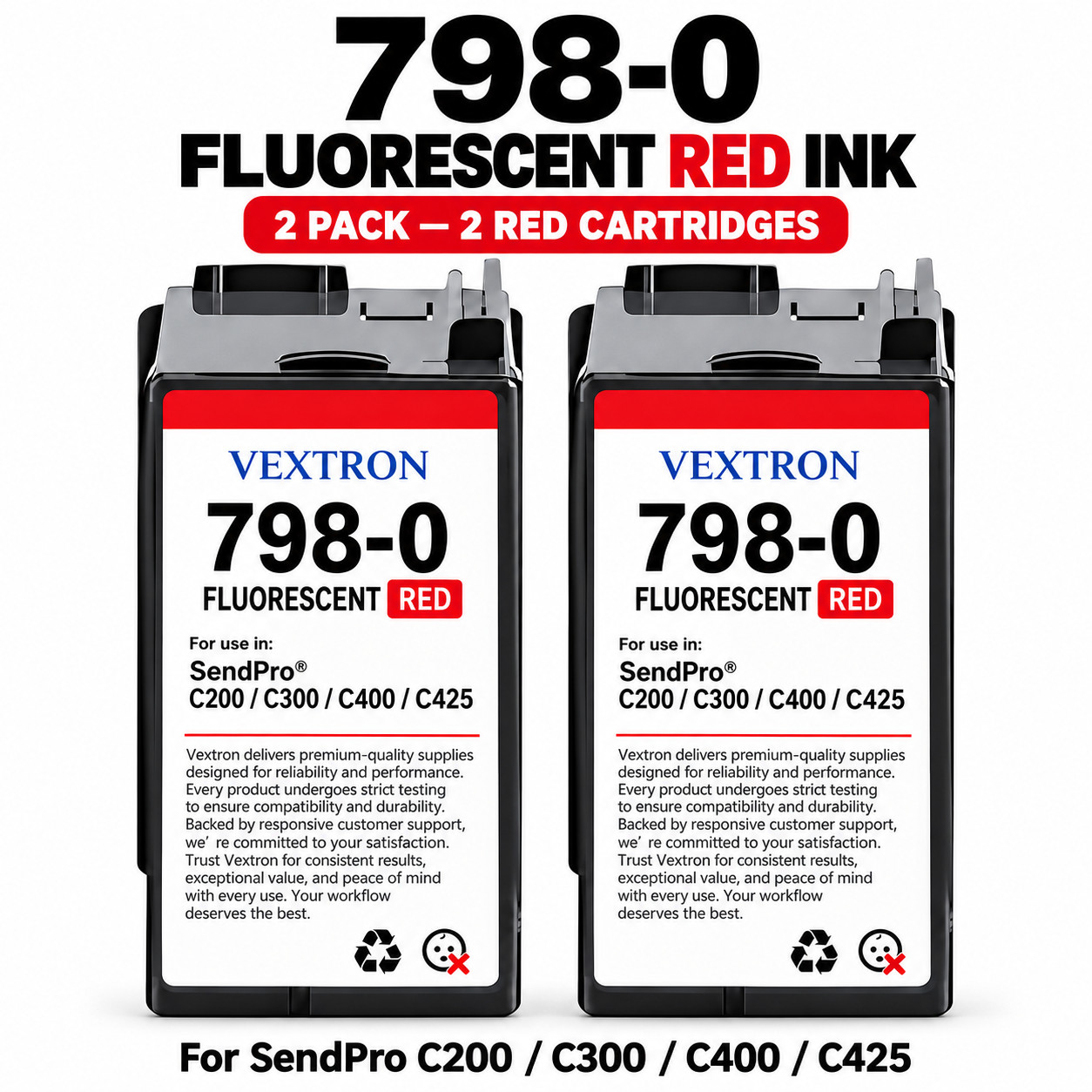 SL-798-0 Red Postage Ink Cartridges 2 Pack Compatible Pitney Bowes SendPro