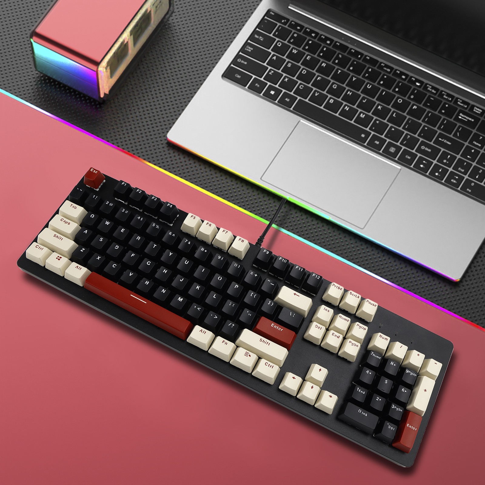 104Key Wired Mechanical Linear Switch Gaming Keyboard W/ Blue Switch RGB Light