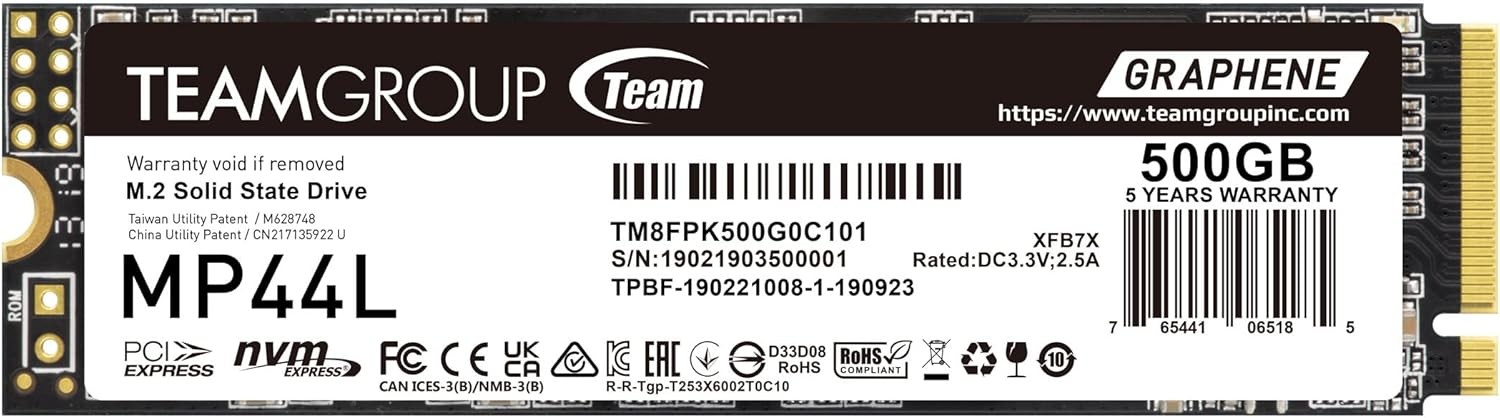 TEAMGROUP MP44L 500GB SLC Cache NVMe PCIe Gen 4x4 M.2 2280 Laptop&Desktop SSD