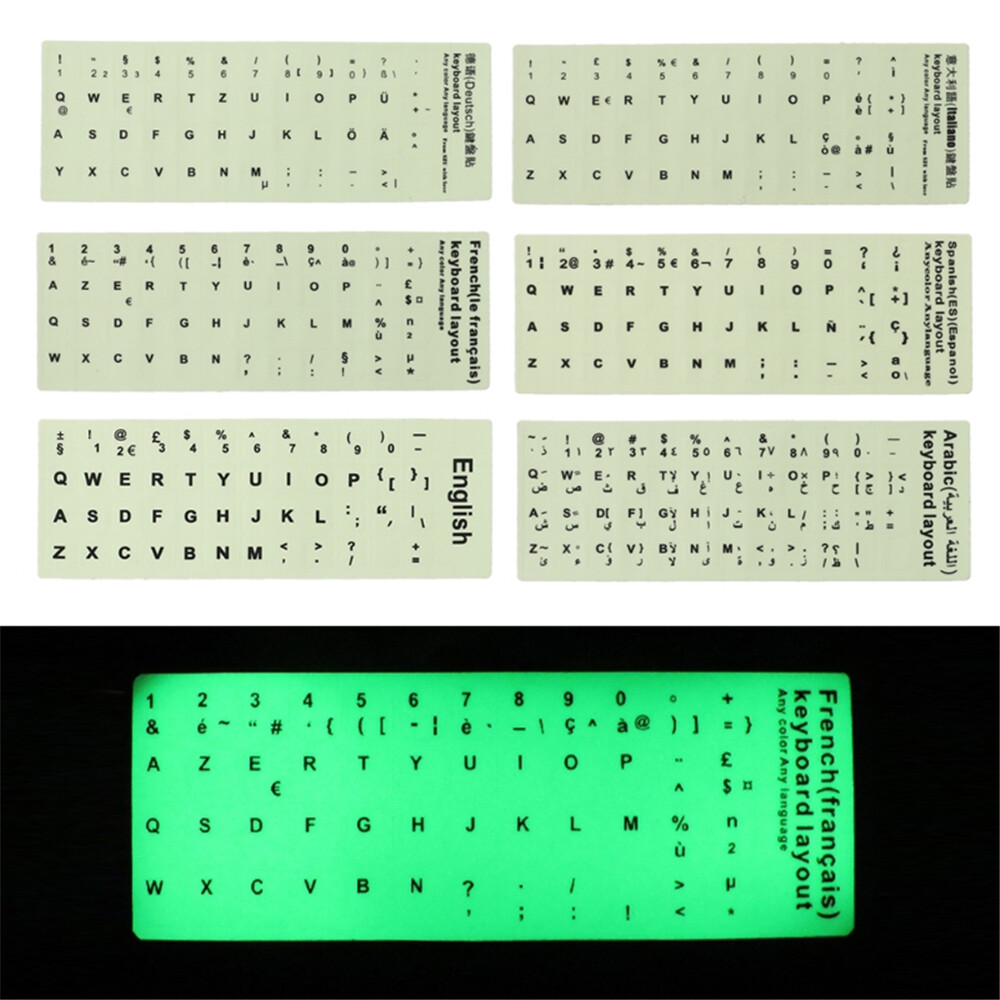 Luminous Keyboard Stickers Russian Korean Arabic English Japanese French Italian