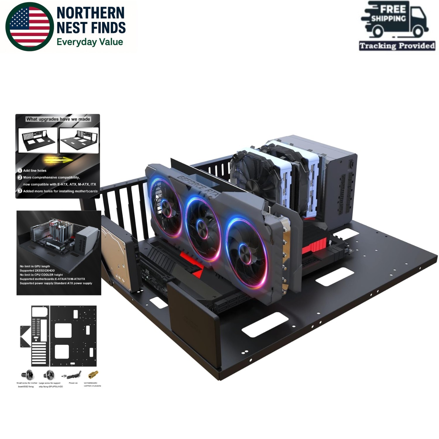 Sleek Black Gaming Computer  Bench for Effortless Upgrades & Airflow
