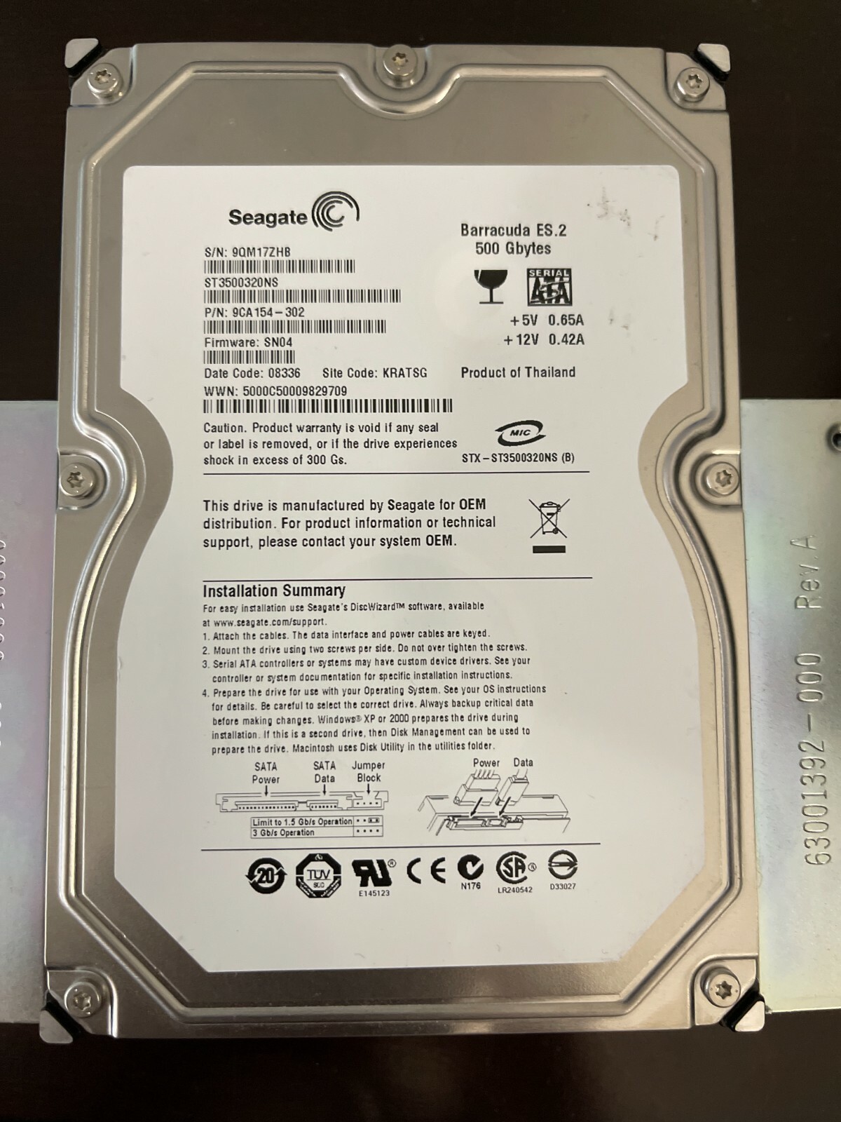Seagate Barracuda ES.2 ST3500320NS 500GB 7200 RPM SATA Hard Drive FULLY TESTED