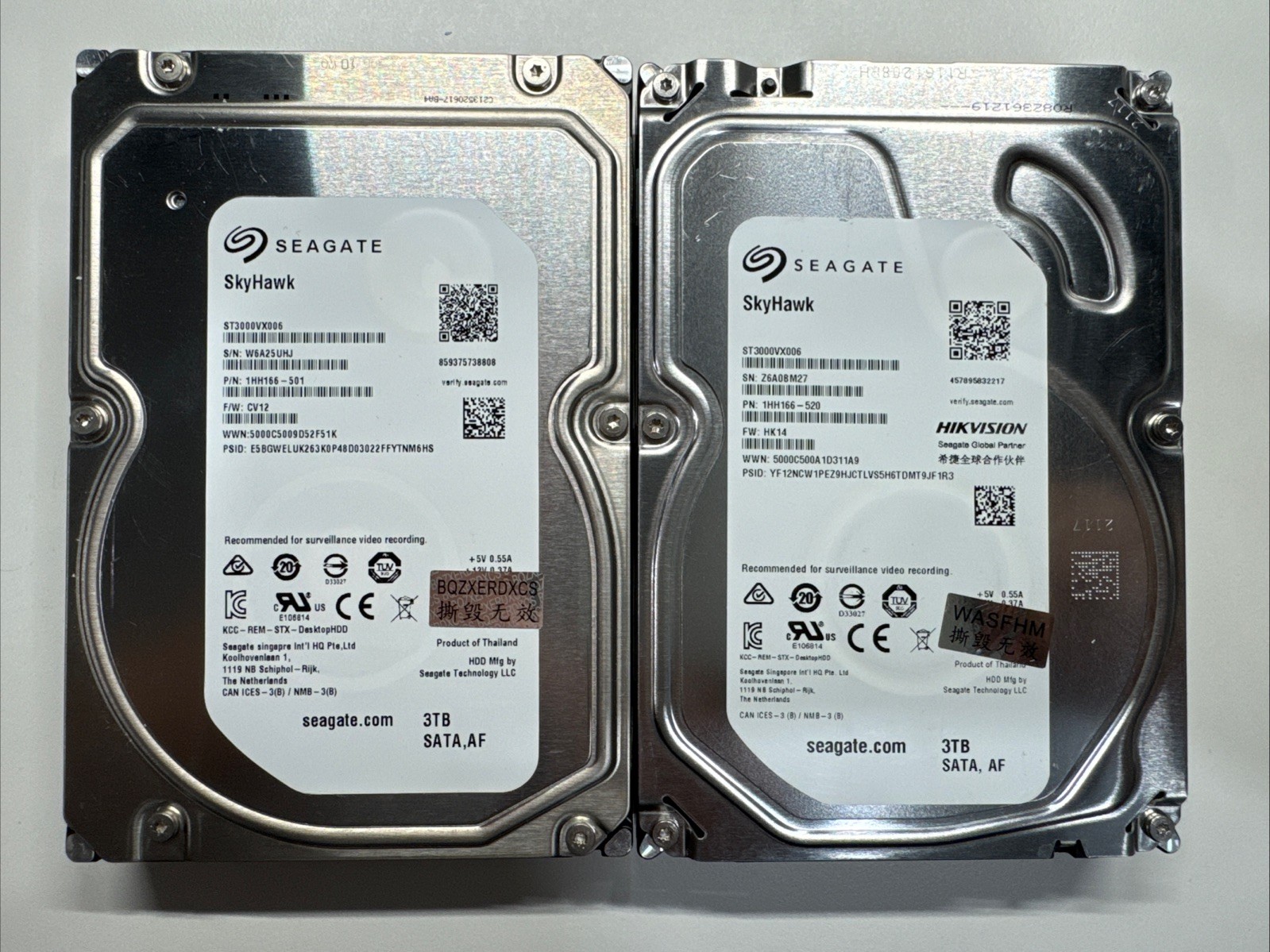 Lot of 2 Seagate SkyHawk 3TB Surveillance HDD ST3000VX006 SATA DVR NVR