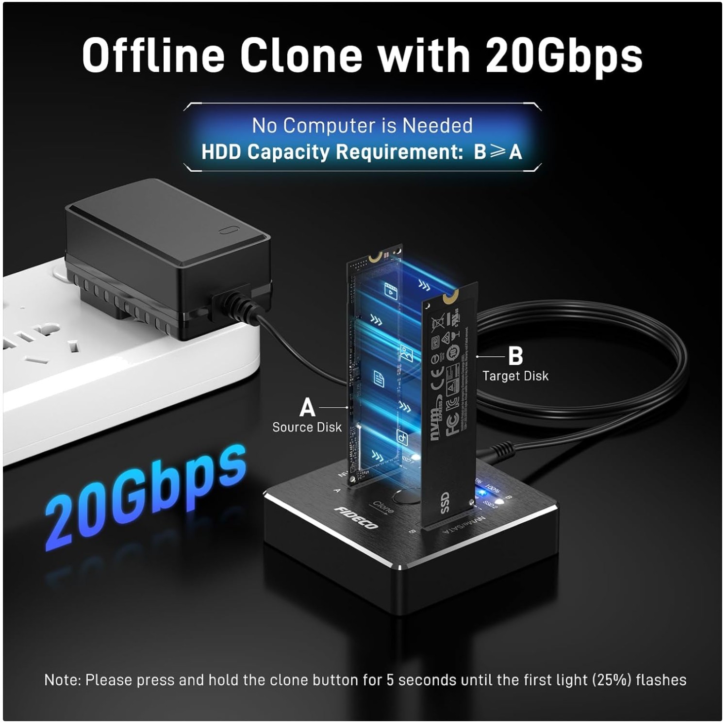 M.2 NVMe SATA SSD Cloner Dock - Offline Clone Support