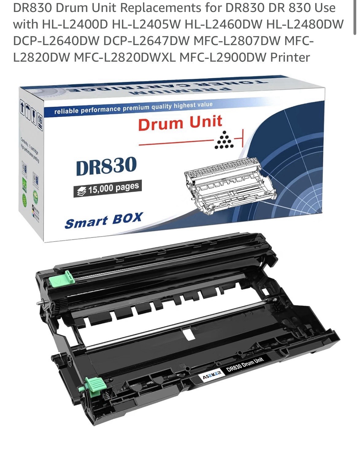 DR830 Drum Unit High Yield Replacement for Brother DR-830 Drum Unit Black 1 Pack