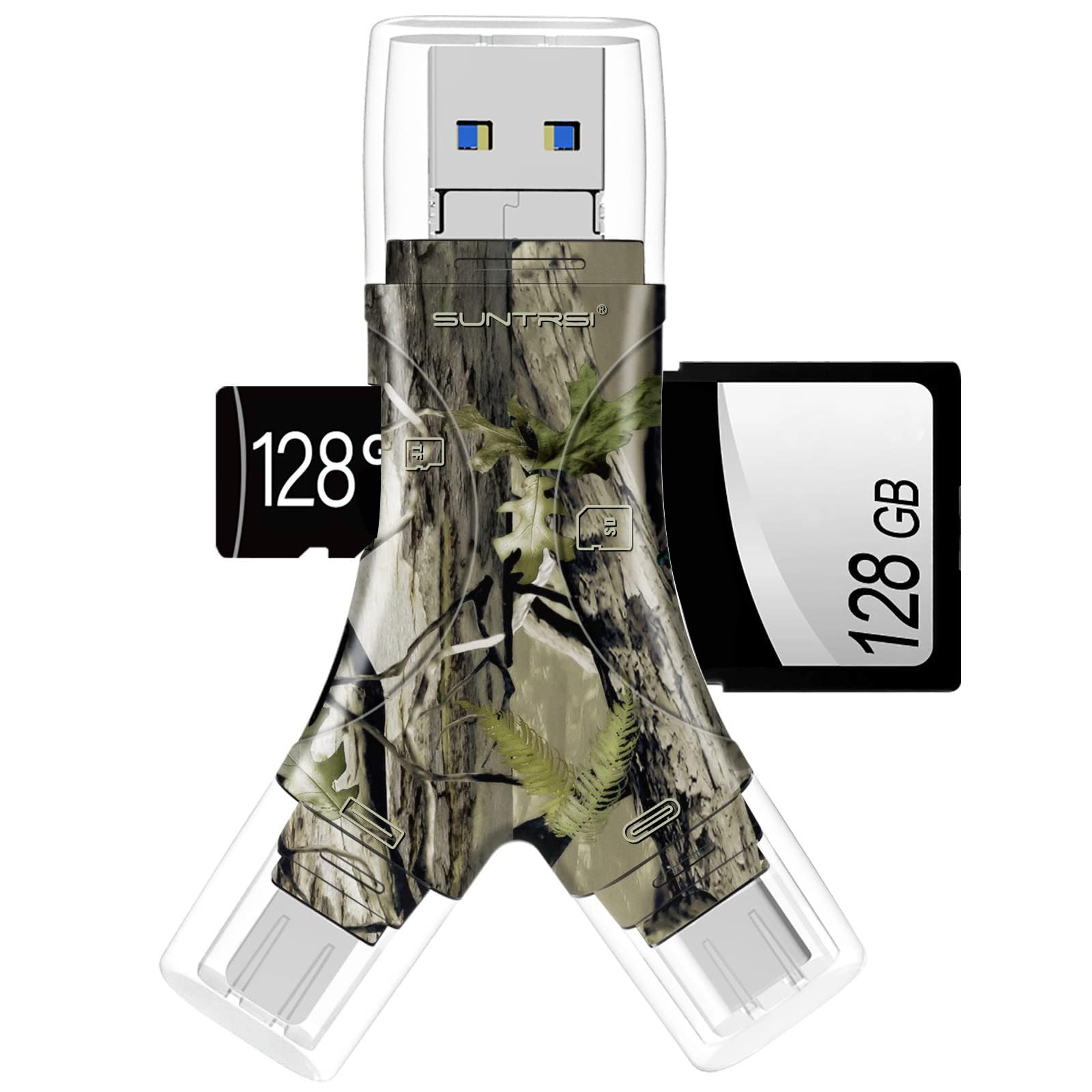 4-in-1 SD MicroSD Card Reader for iPhone iPad Android USB-C Charging Camo 512GB