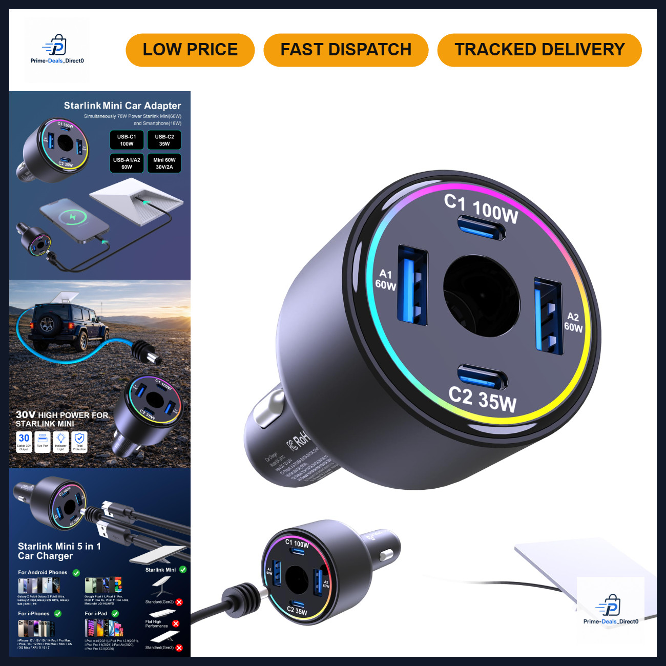 Mini Car Adapter for Stable DC 60W Power Delivery & USB-A Charging - Fast & Reli