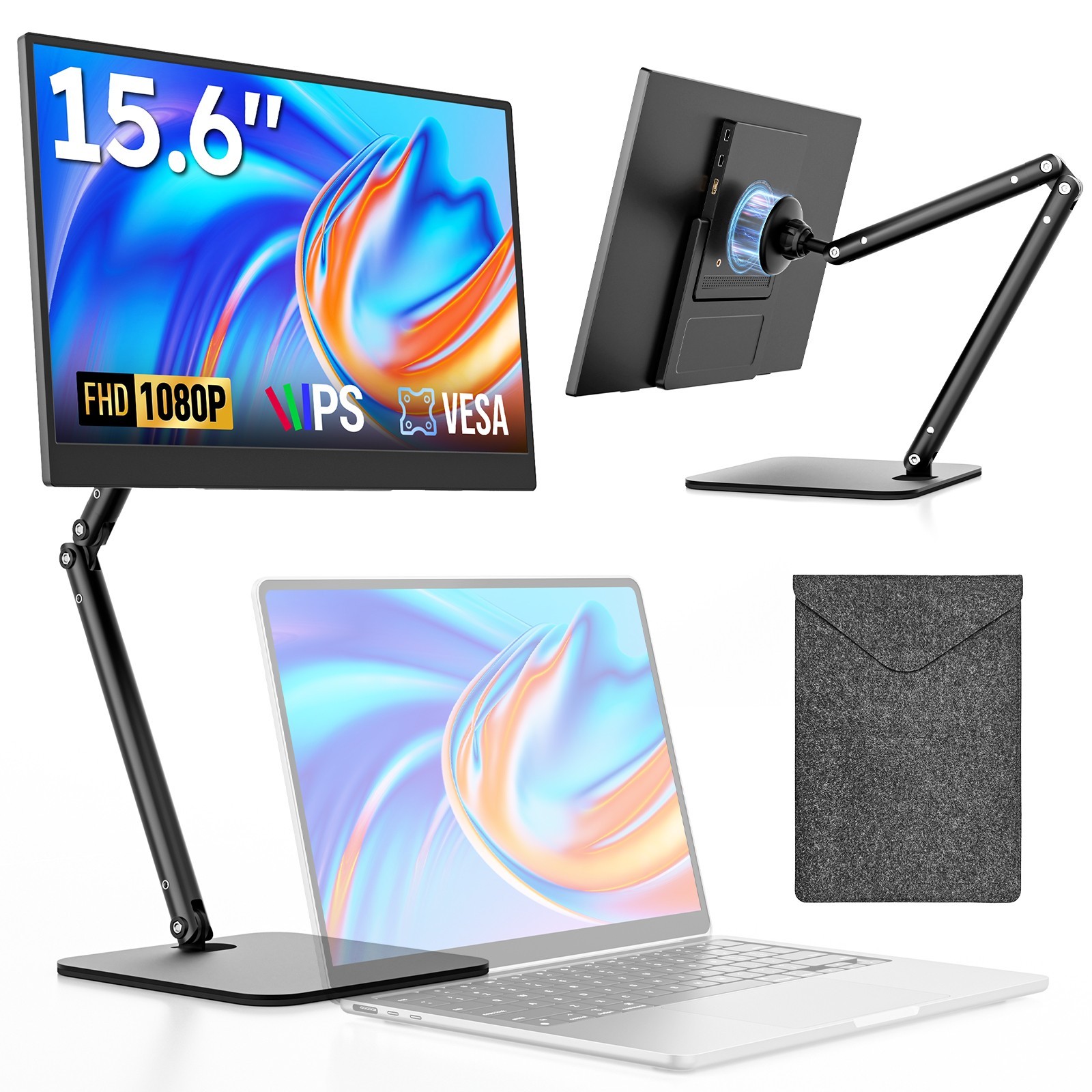 Dopesplay 15.6" Portable Monitor w/ Foldable Magnetic Stand & Bag  FHD 1080P IPS