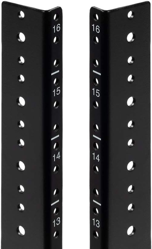 Black 16U Vertical Rack Rails - Stainless Steel Hosting Solution with Hardware