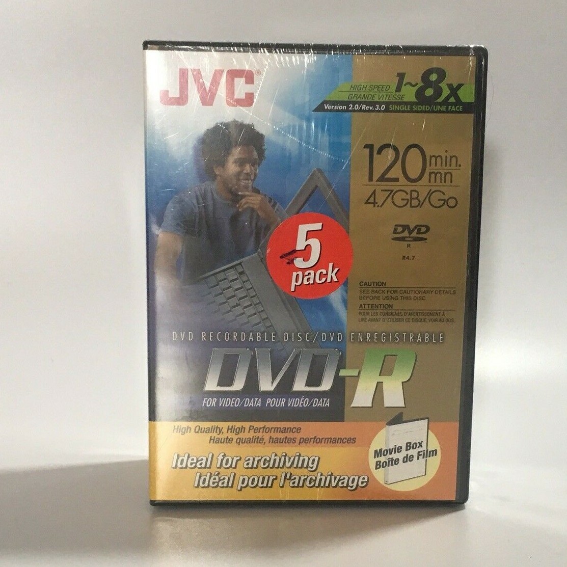 JVC Blank Recordable DVD-R 5 Pack 4.7 GB 1~8x 120 minutes Sealed in Tall Cases
