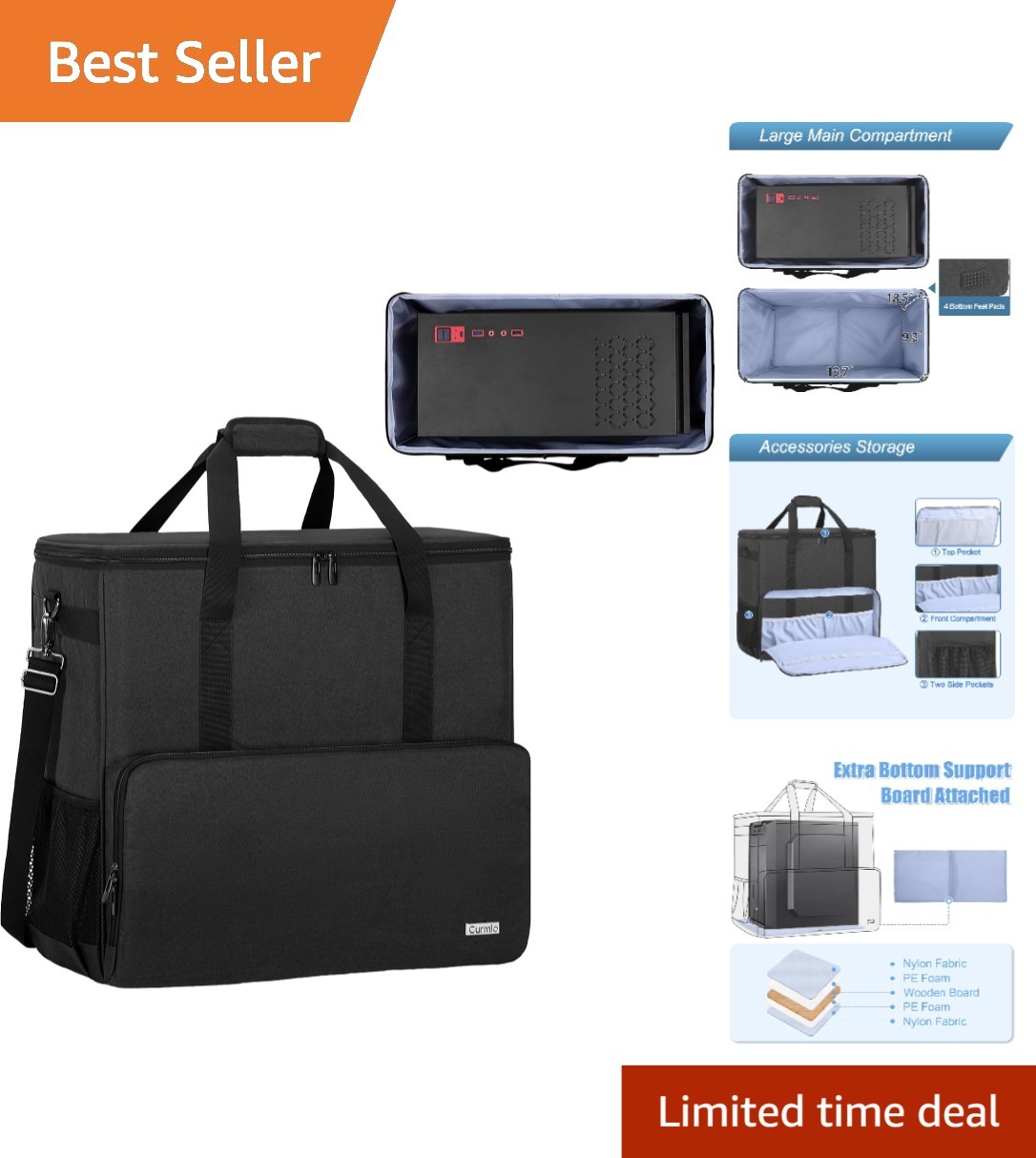Luxury PC Carrying Case for Full Computer Tower - Water-Resistant Black Duffel