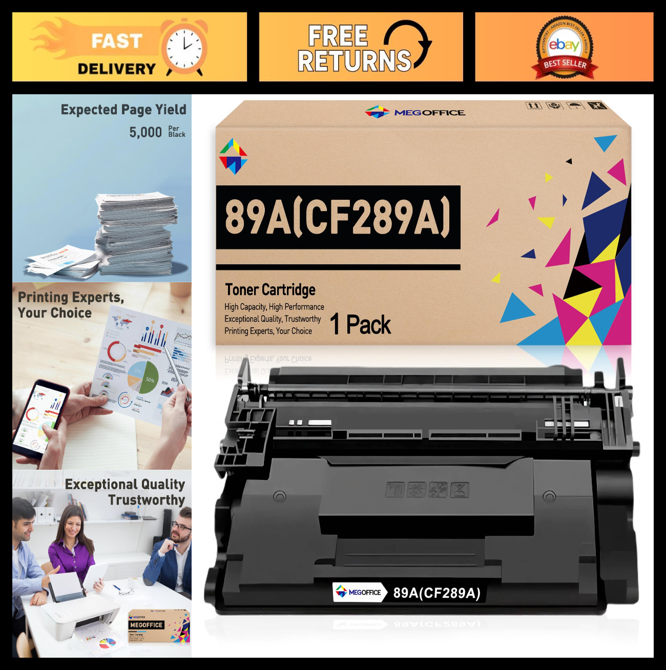 High-Yield Black Toner Cartridge Replacement for HP 89A 89X CF289A CF289X - 1-Pa