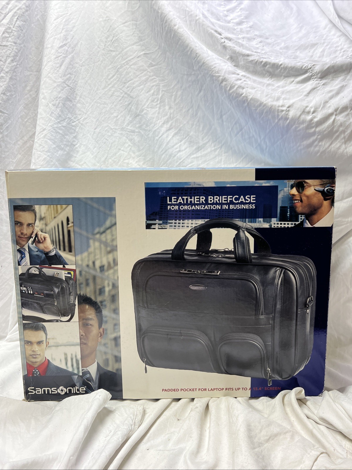 Samsonite Black Leather Briefcase Laptop Bag NIB Fits Up To 15.4” Screen 924035