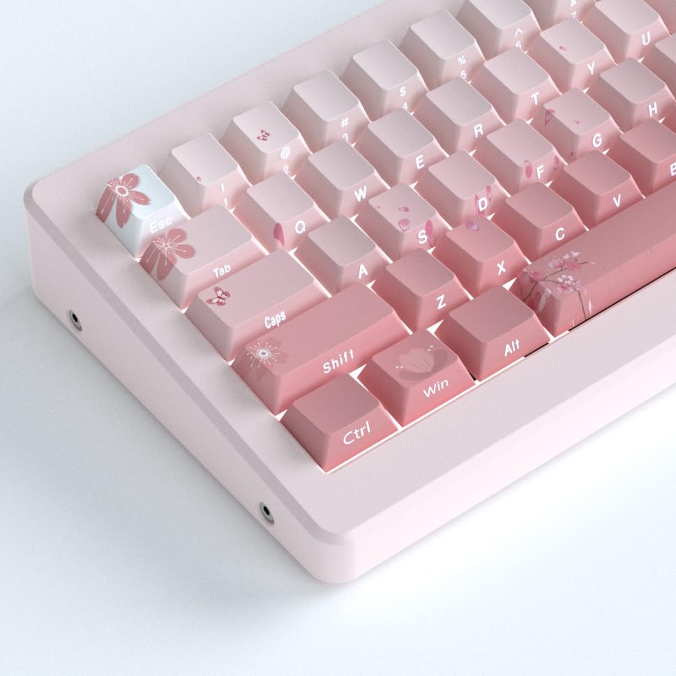 PBT Keycaps Cherry Blossom Set 135 Keys Gradient DoubleShot Pink Side Print