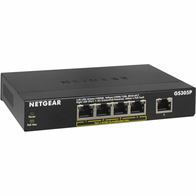Netgear GS305P Essentials Series 5-Port Gigabit PoE Unmanaged Switch