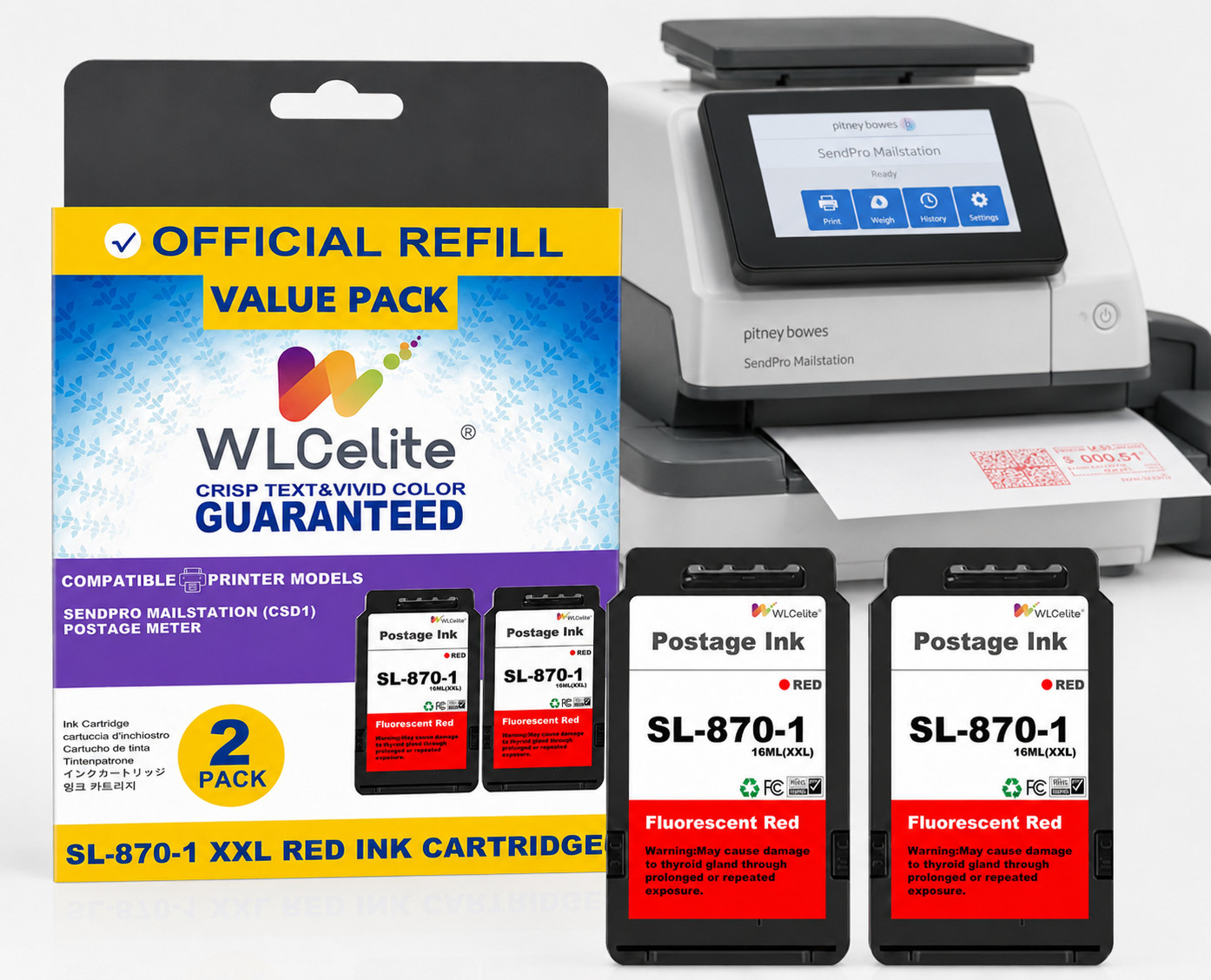 SL-870-1 XXL Red Ink Cartridge High Yield Combo Pack (2-Pack) Compatible Pitney