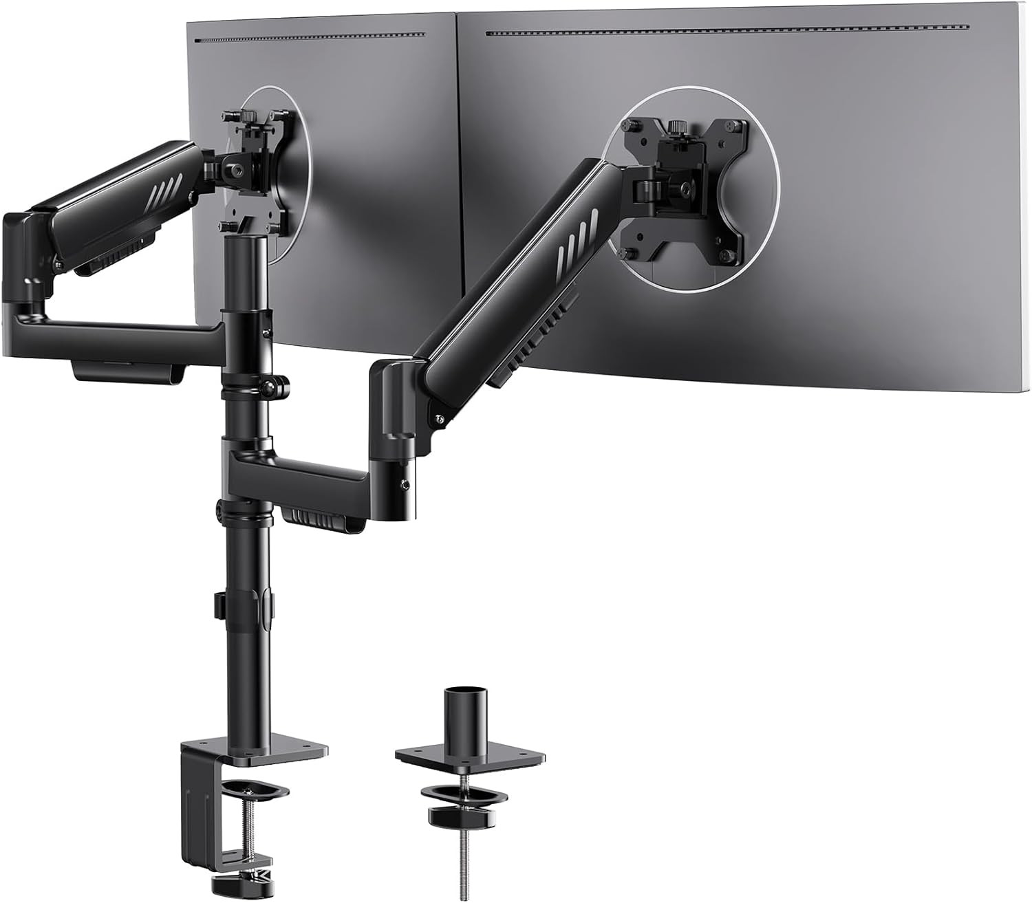 Vertical Dual Monitor Stand 13-32 Screens Stacked Mount w/ Adjustable Arms