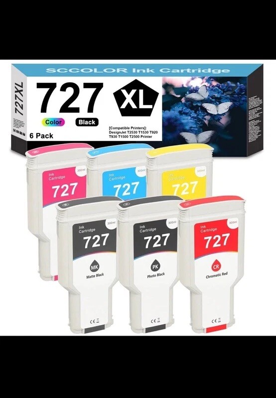 727 Ink Cartridges High Yield 6-Pack 300ml 727 Matte Black Photo Black Cyan 