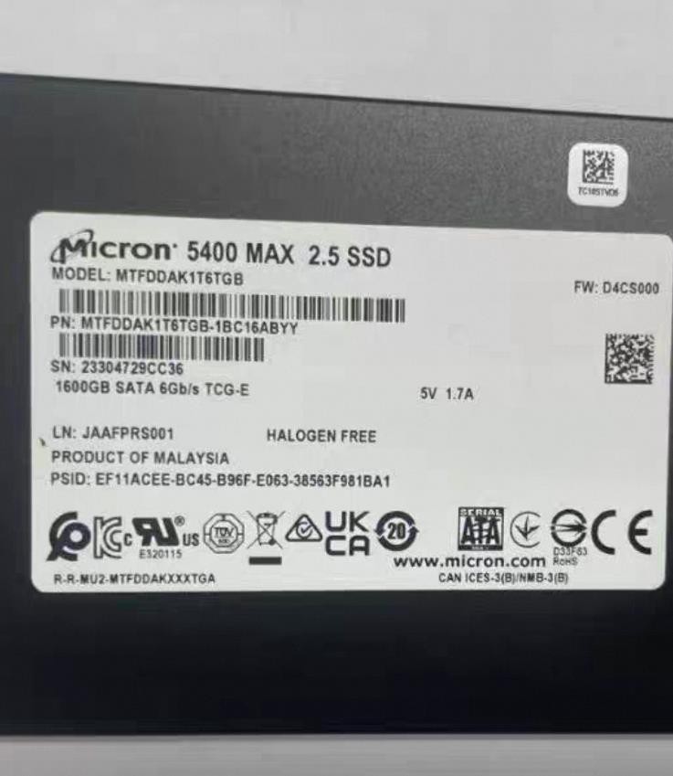 New Micron 5400 MAX 1.6TB SATA 6Gbps 2.5" TCG-E SSD MTFDDAK1T6TGB-1BC16ABYY 