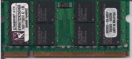 KVR667D2K2S0-4GR GENUINE ORIGINAL KINGSTON LAPTOP MEMORY 2GB 1.8V SERIES (CA65)