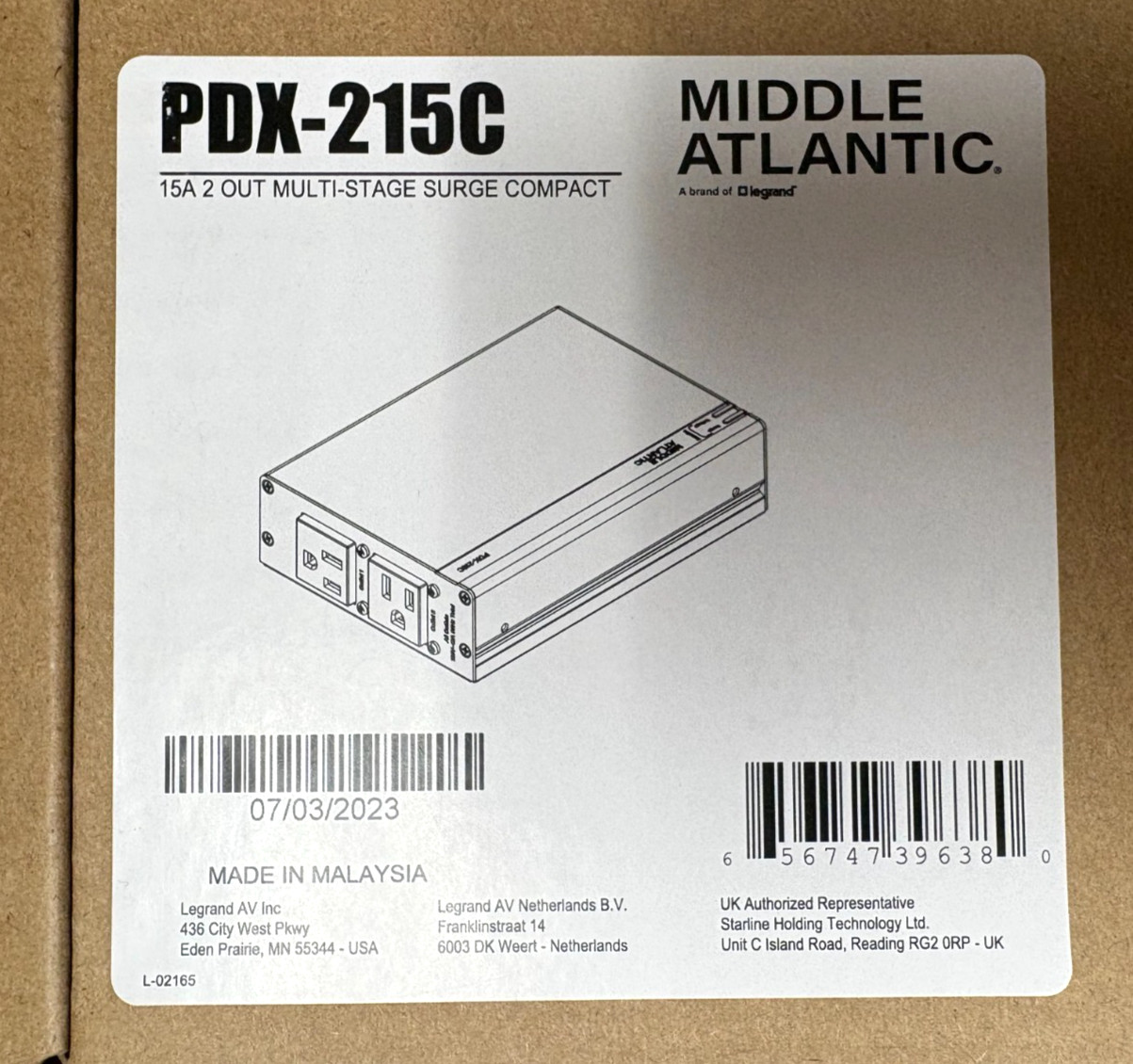 Middle Atlantic PDX-215C-SP NEXSYS 15A 2-Outlet Compact PDU