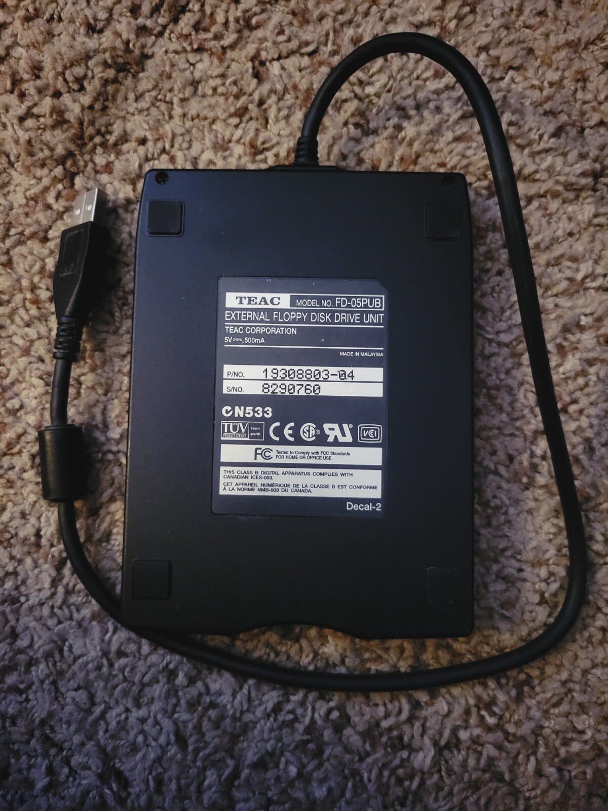 TEAC FD-05PUW 1.44MB 3.5" External USB Floppy Disk Drive - untested