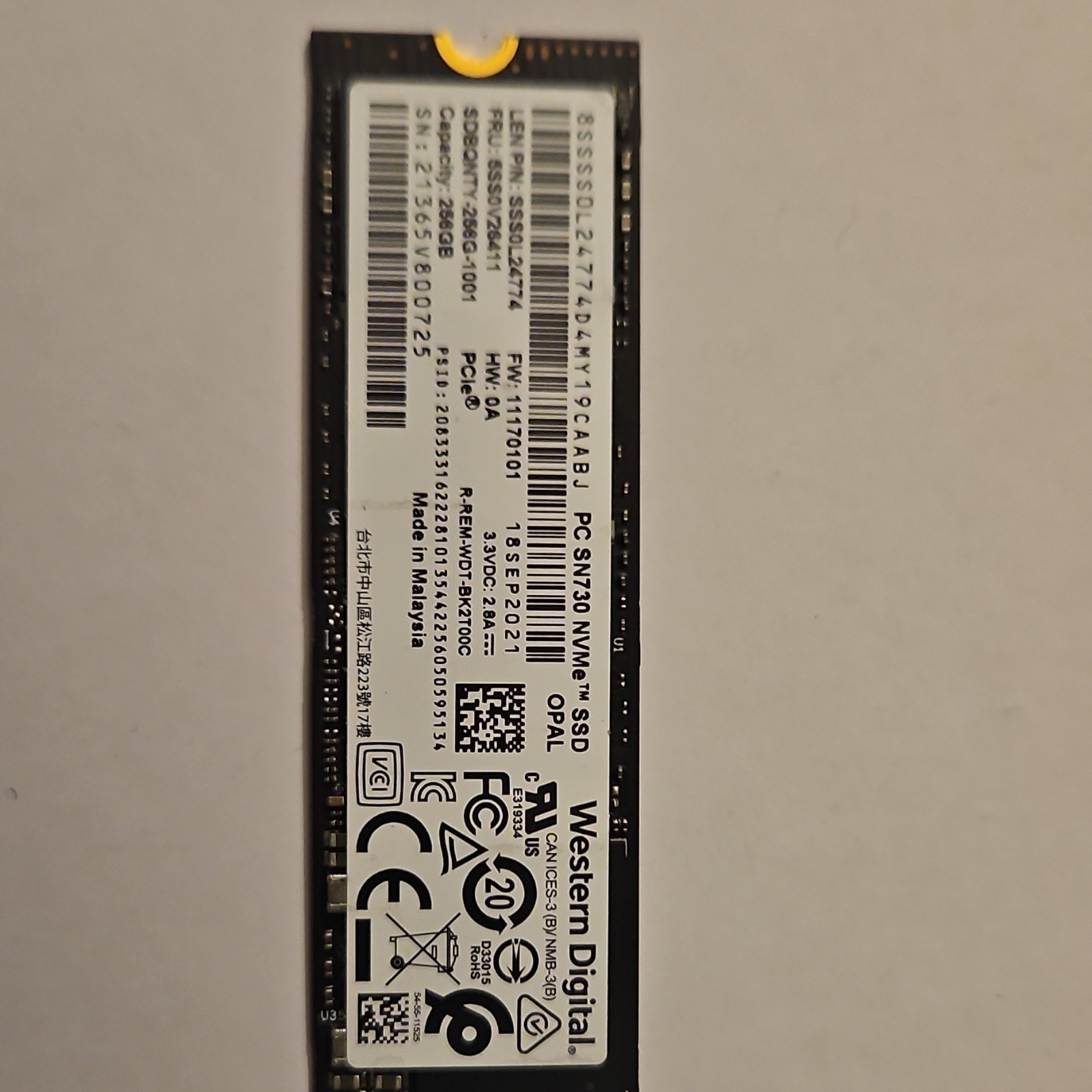 Western Digital PC SN730 NVMe 256GB M.2 PCIe OPAL Internal SSD Black
