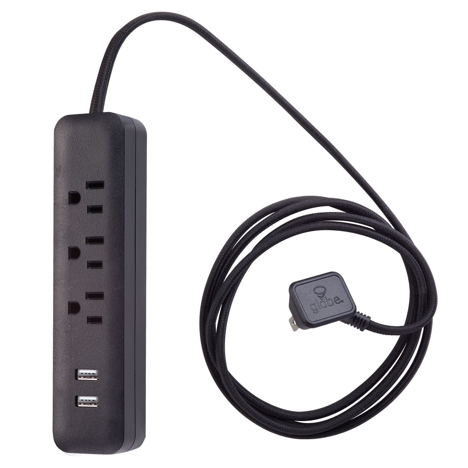 Globe Electric 78249 Designer 3-Outlet USB Surge Protector Power - Black