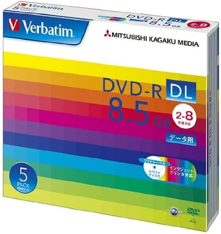 Verbatim DHR85HP5V1 Blank DVD-R DL Media Discs 2-8x Speed 8.5GB 5P Printable NEW