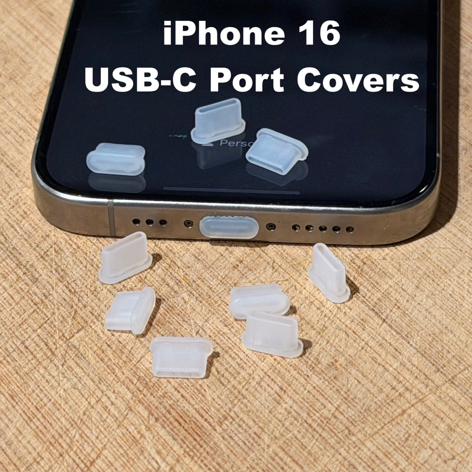 iPhone 16 Pro Max  Plus Silicone USB-C Dust Plug Covers Clear Charging Port Caps