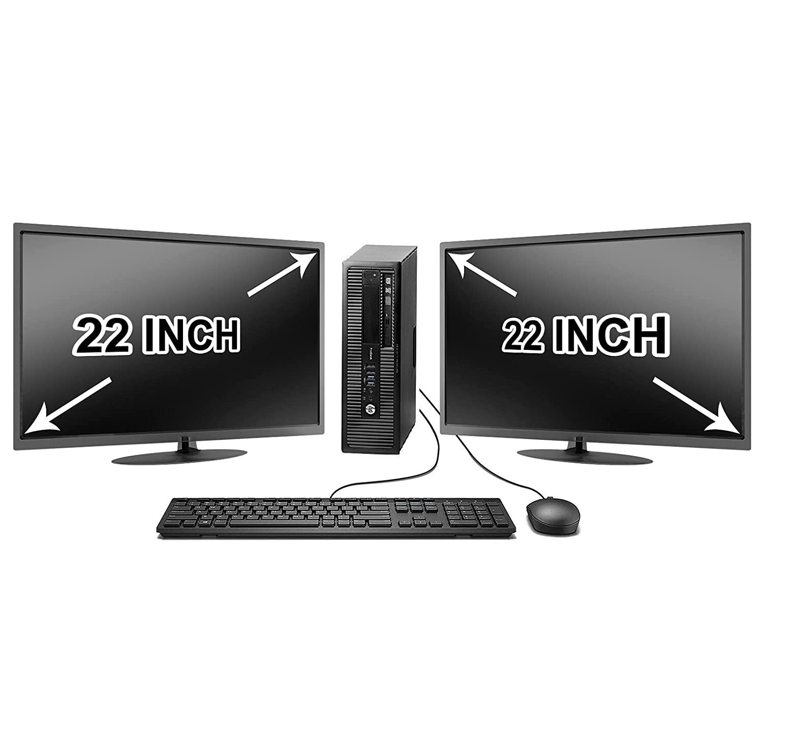 hp Desktop PC Computer Dual Core 8GB DUAL 22 LCD Monitor WIFI Windows 10 Pro