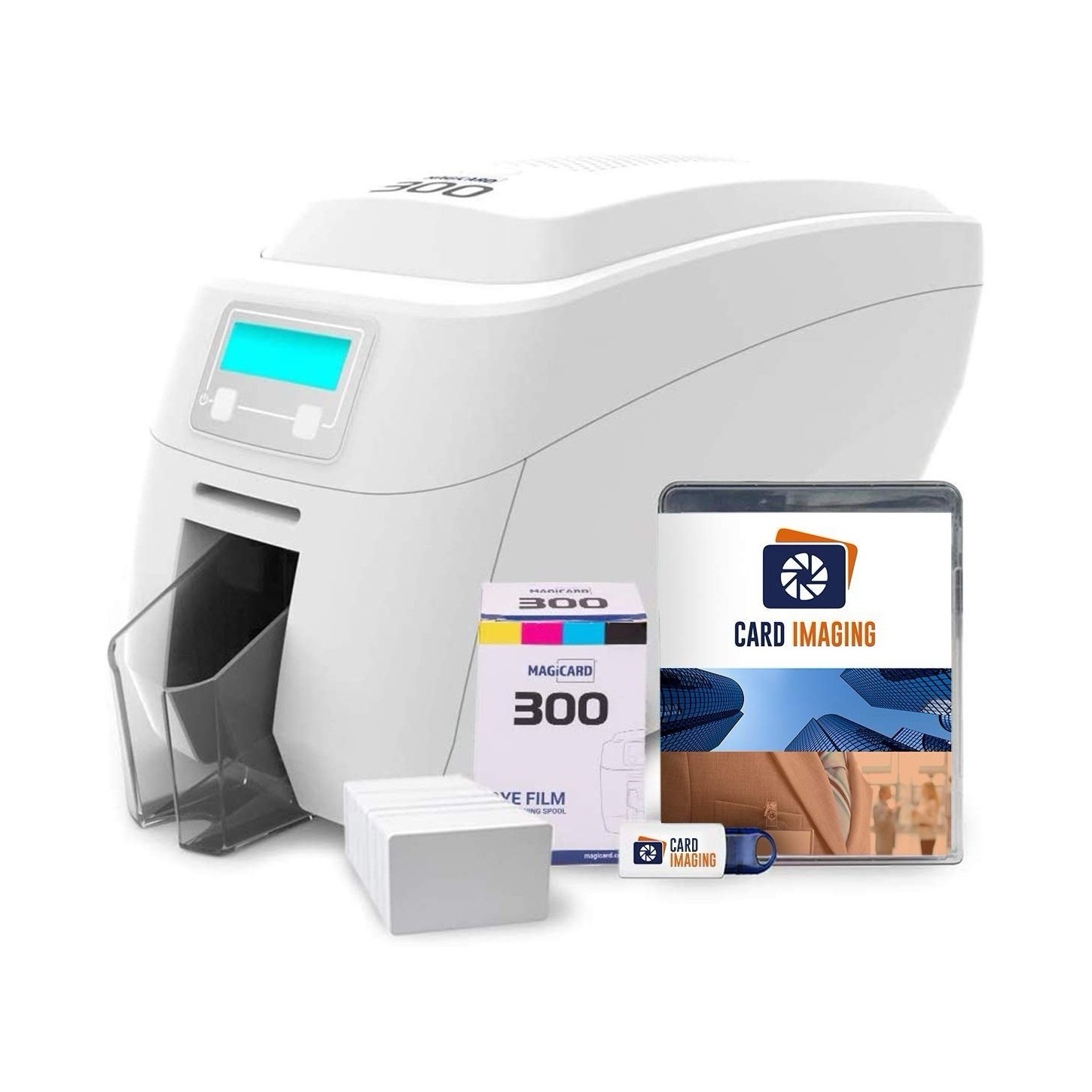 NEW IN BOX Magicard 300 ID Card Color Printer with 4x MC250YMCOK/2 Ribbons