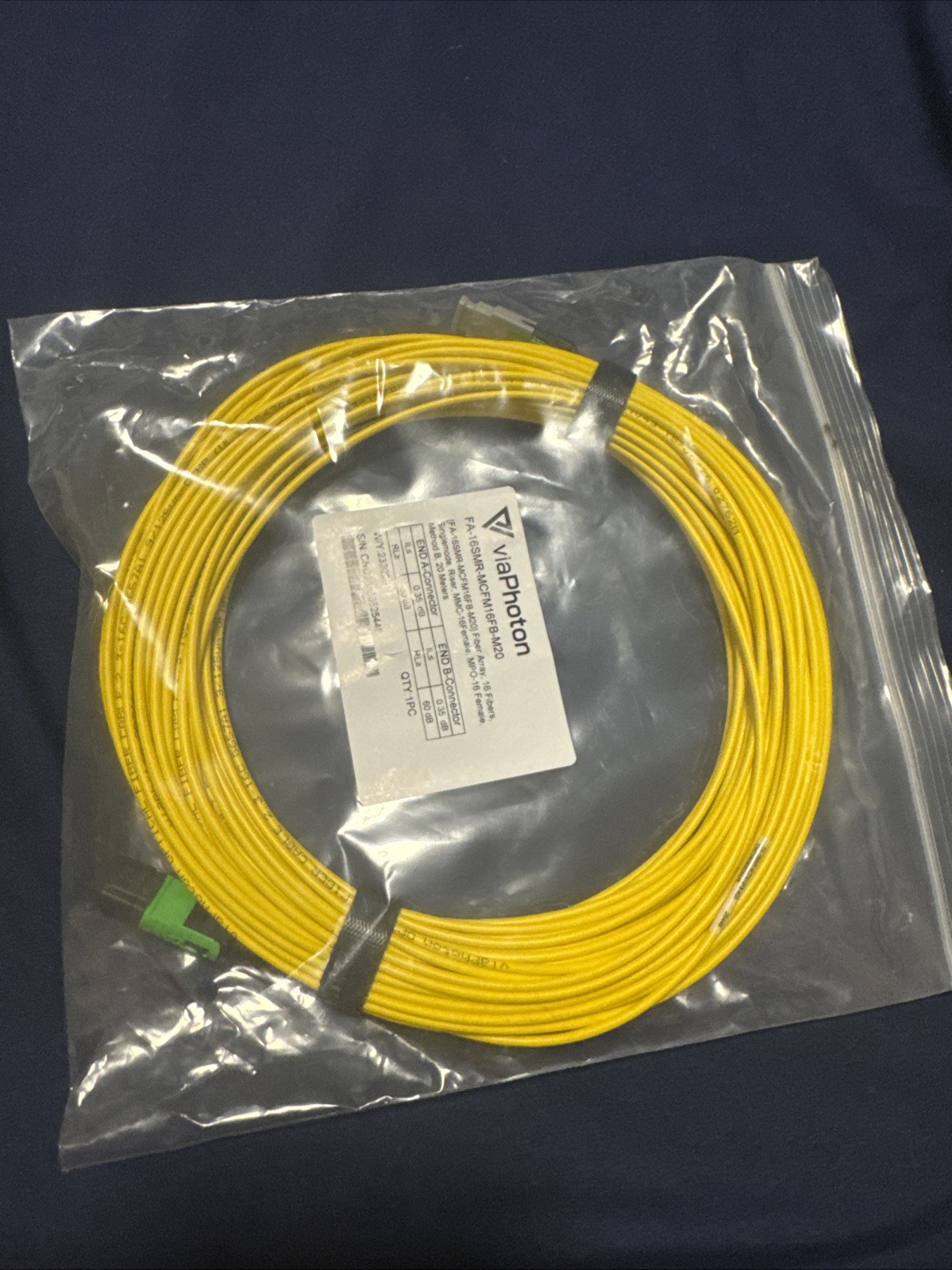 VIAPHOTON 20M 16-Fiber MPO Fiber Optic Cable Sealed New