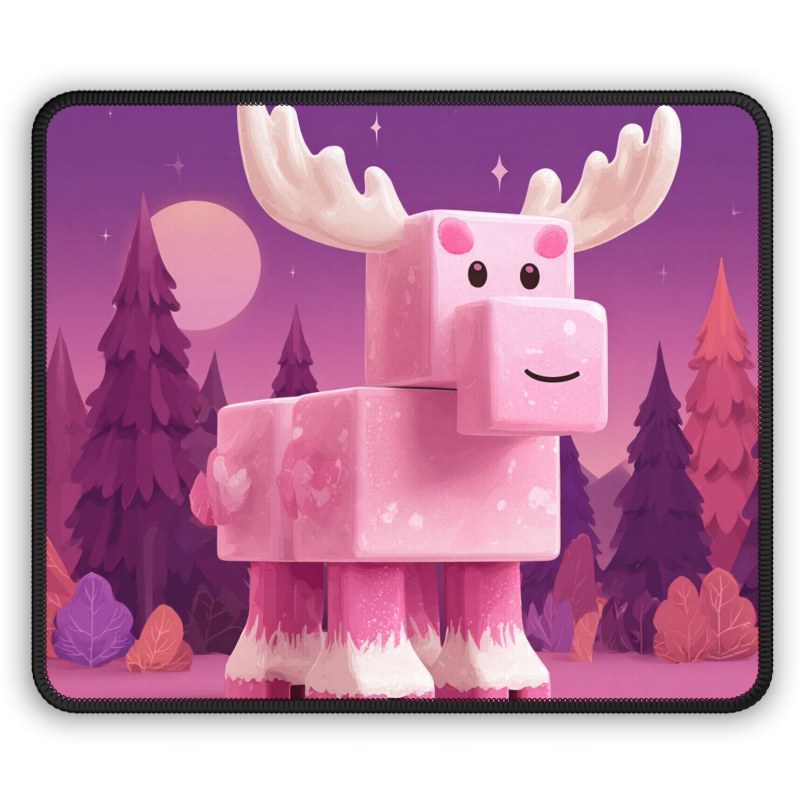 Pink Blocky Moose Gaming Mouse Pad | Cute Pixel Animal Desk Mat