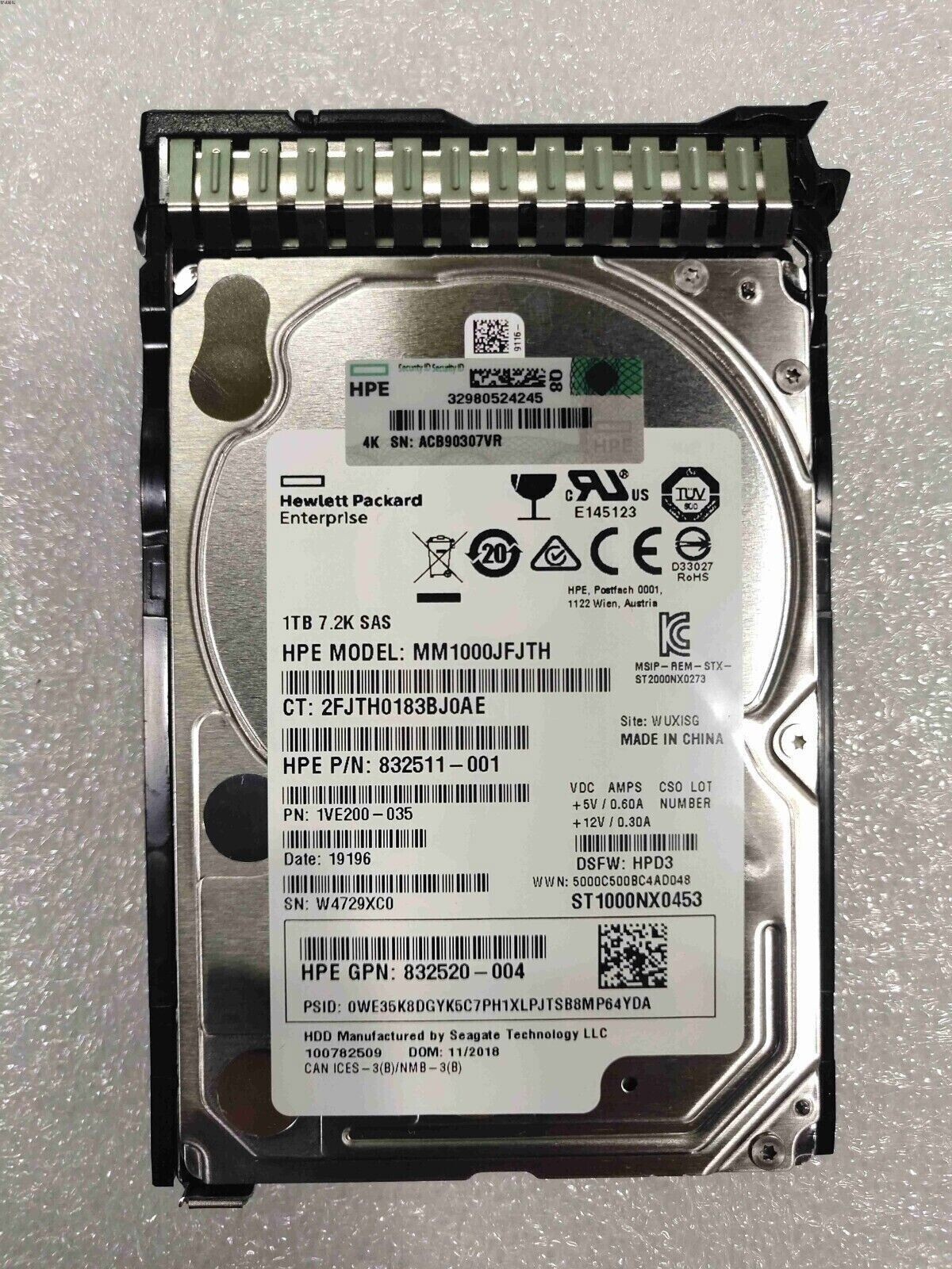 FOR HPE 832984-001 832514-B21 1TB 7.2K RPM 12Gb SFF 2.5" SAS SC G9 G8 HDD