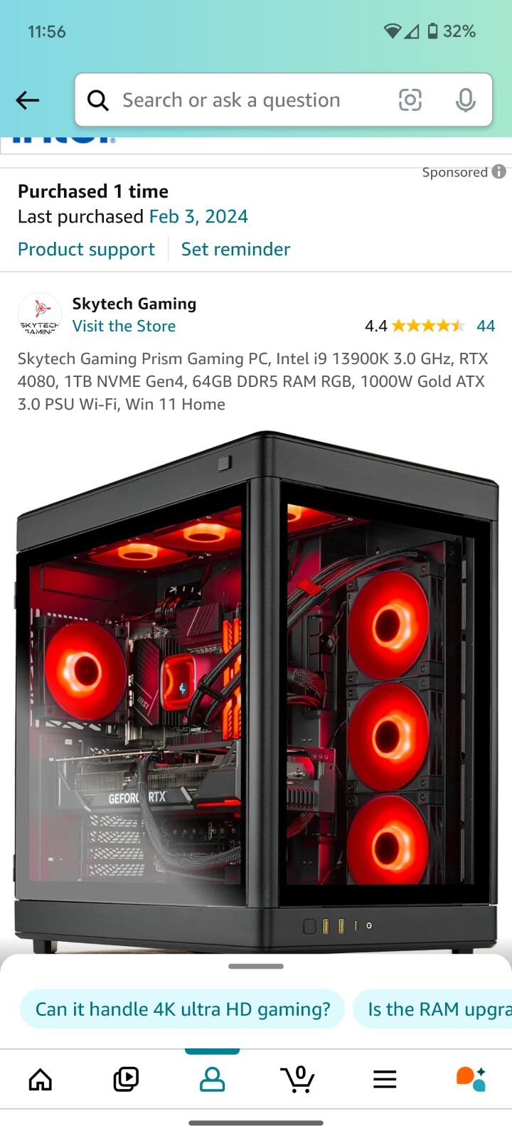 Skytech Gaming Prism Gaming PC, Intel i9 13900K 3.0 GHz,RTX 4080, 1TB NVME...