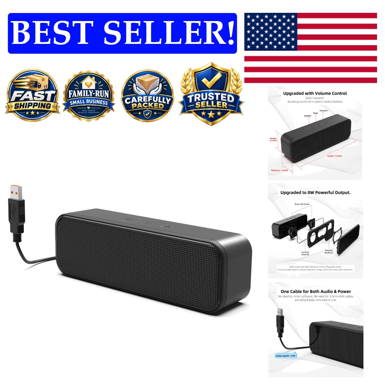 High-Quality USB Laptop Speaker with Enhanced Bass & Lightweight Design