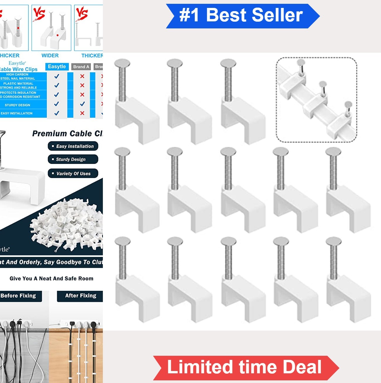 200 Pcs 8mm Cable Clips Nail In Flat Ethernet Wire Wall Mount Cord Organizer