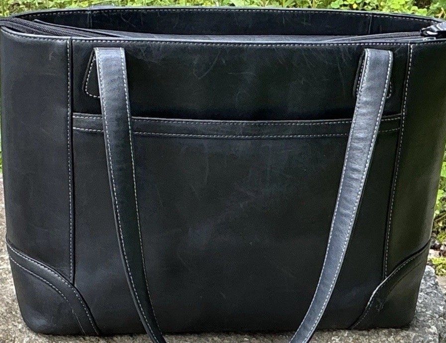 Levenger Black Leather Laptop Computer Tote Bag Women’s Business Work
