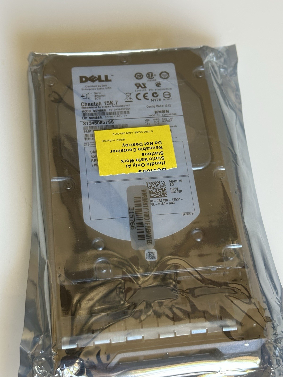 NEW R749K Dell 450GB 15K 3.5 6G SAS HDD Hard Drive 0R749K ST3450857SS With TRAY