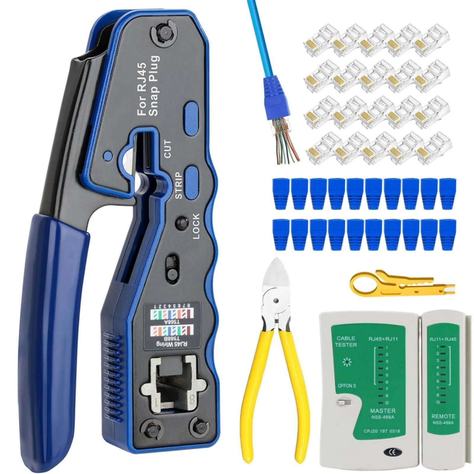 RJ45 Crimp Tool Kit Pass Thru Ethernet Crimper for Cat5e Cat6 Cat6a 8P8C Modular
