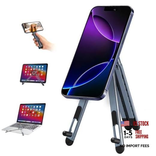 3-in-1 Foldable Magnetic Phone Tripod Stand, Portable Aluminum Alloy Silver