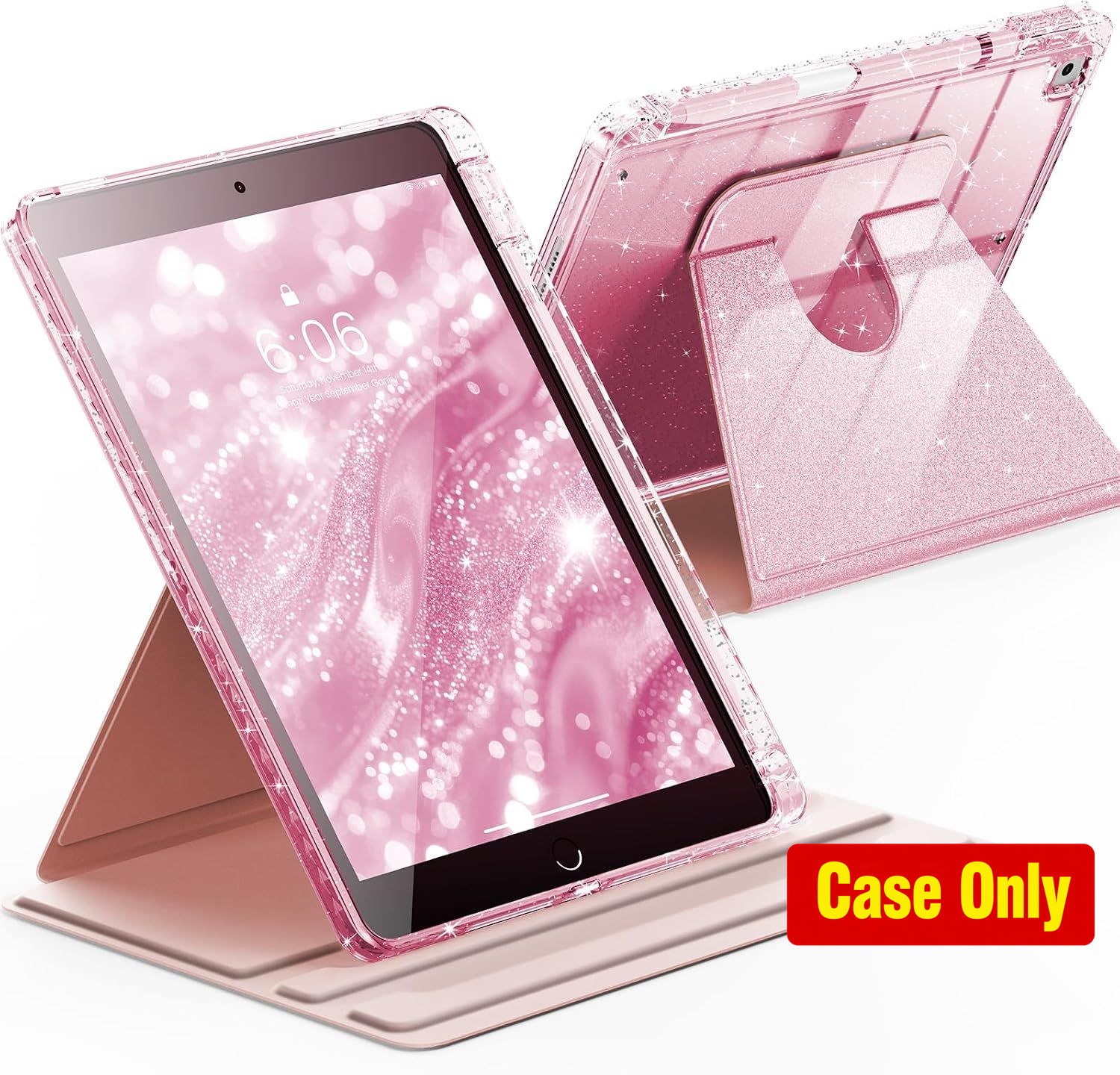 Case for iPad 9th Generation 10.2 Inch - 360 Rotating Cute Glitter Cover, Pink