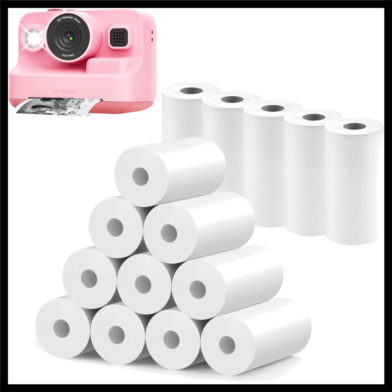 White Thermal Camera Refill Paper 15 Rolls HD Printing for Kids Instant Cameras