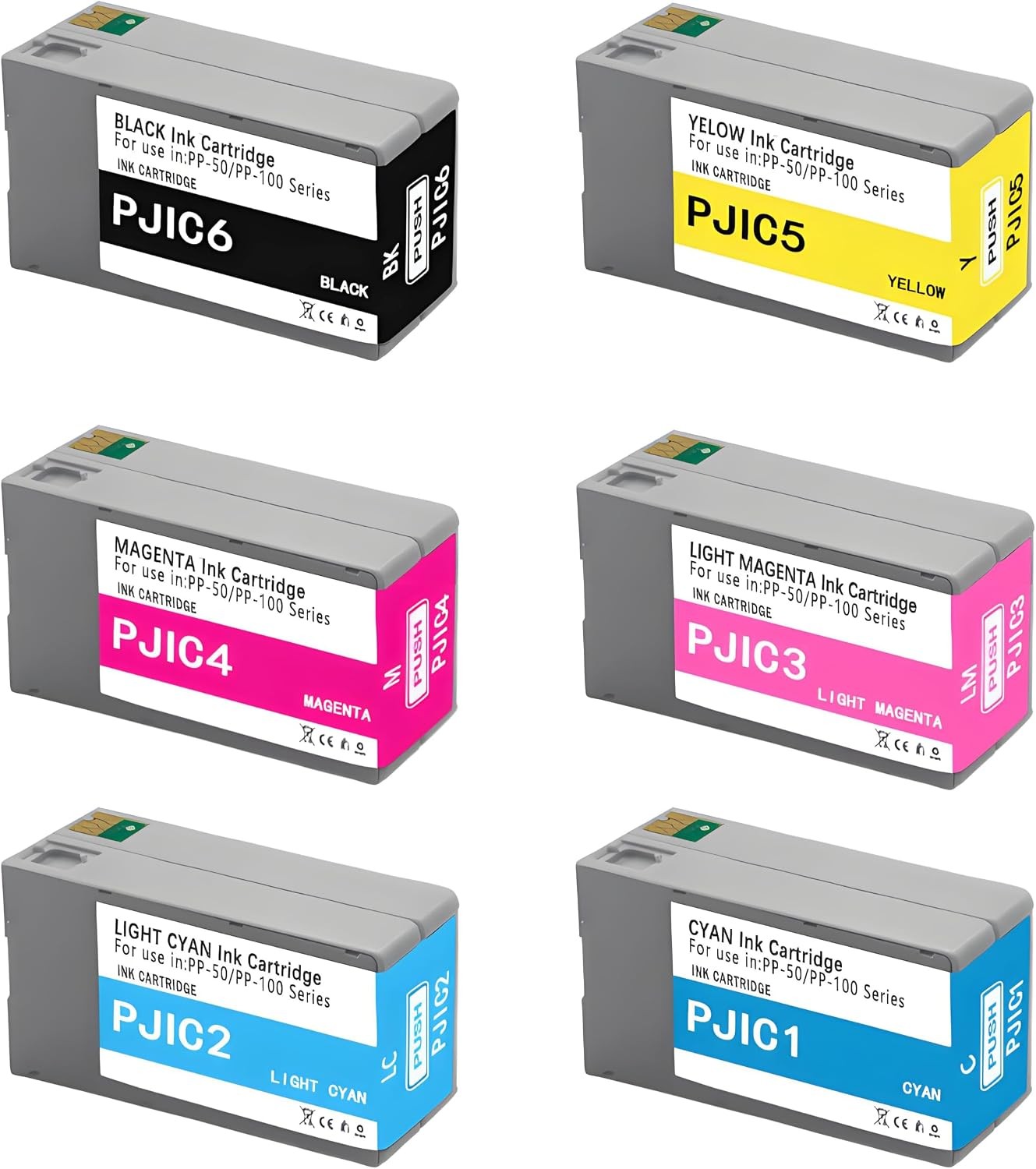 PP50 PP100 Ink Cartridges Compatible with 6 Color Inkjet Printers