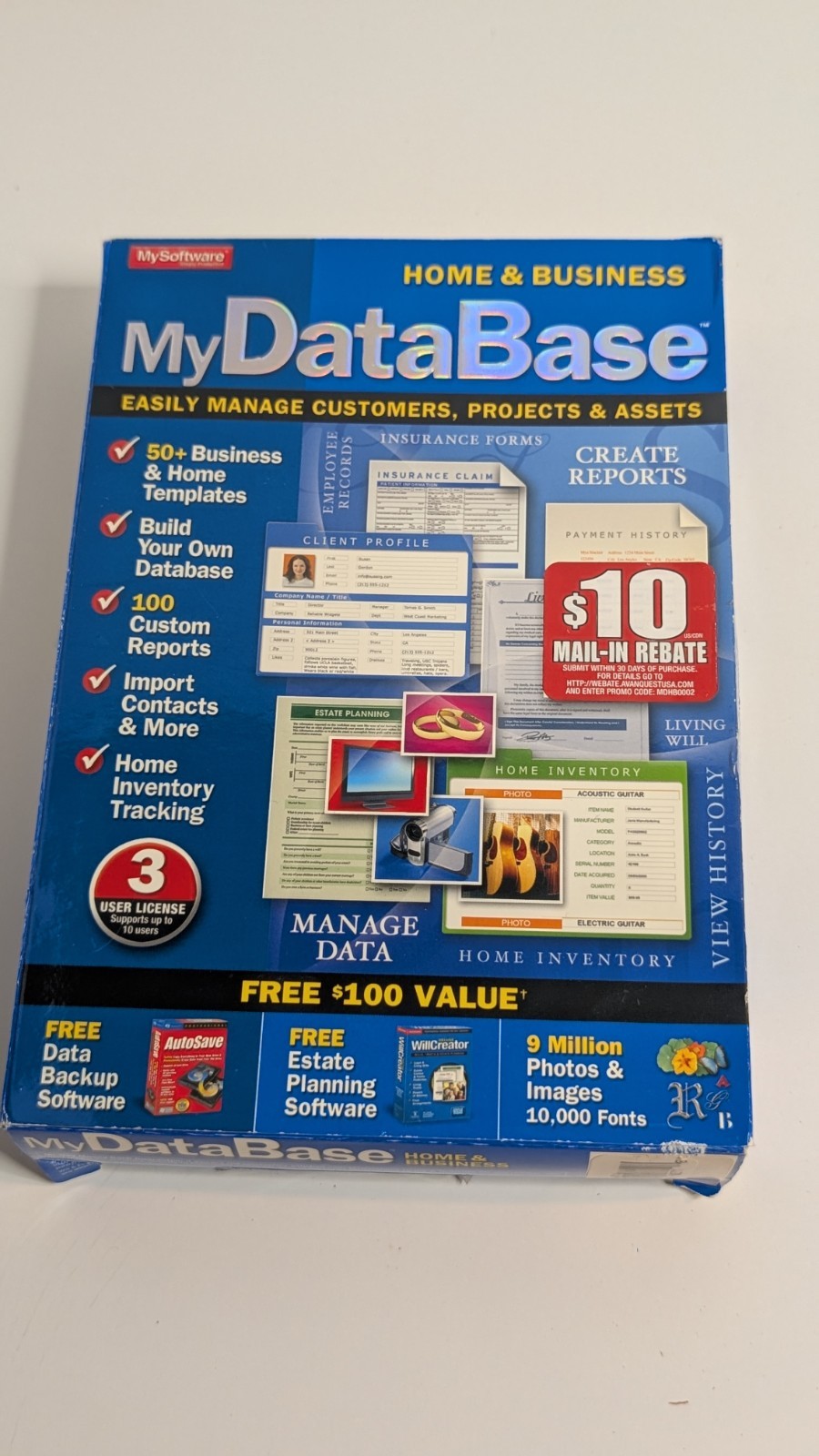 MySoftware MyDataBase Home & Business Database Software 3 User License Open Box
