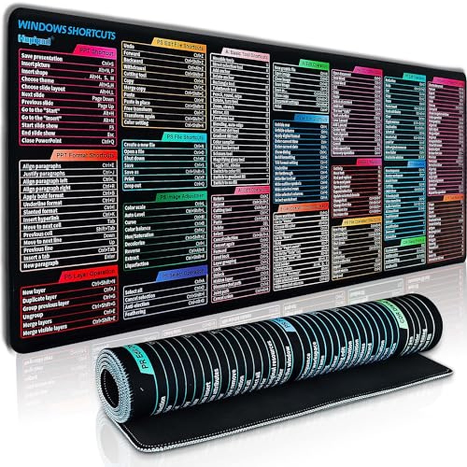 Windows PPT/PS/CDR/AI/PR/Word/Excel Shortcuts Sheet Mouse Pad, Large Gaming M...