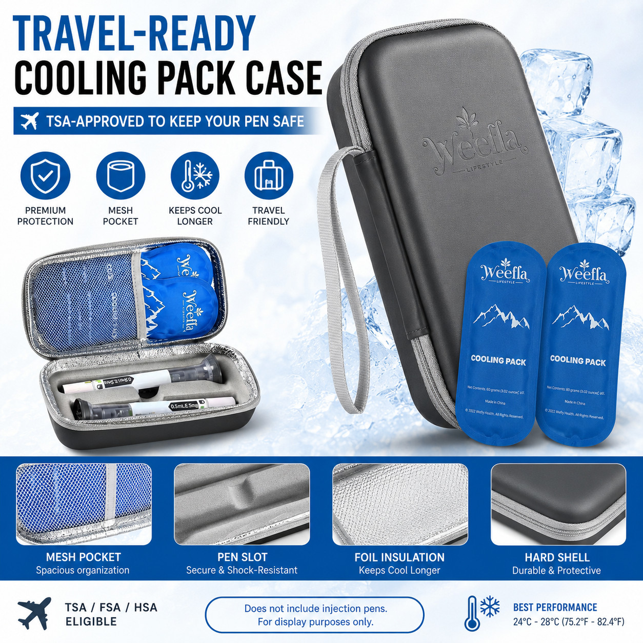 Weefla Hard Shell Insulated Cooler Travel Case for Zepbound or Mounjaro Injector