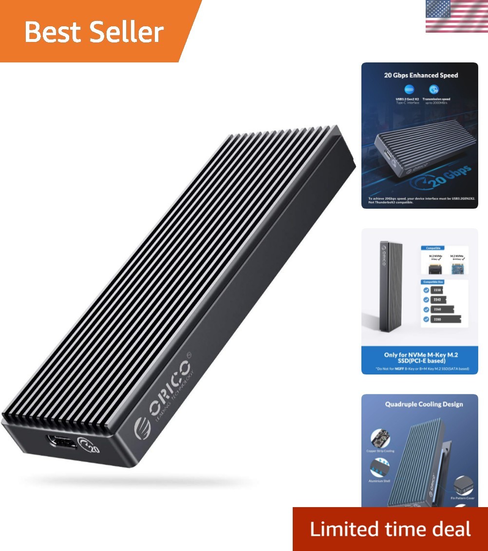 20Gbps M.2 NVMe SSD Enclosure Adapter,.2 Gen2 Type-C to NVMe PCI-E M-Key Soli...